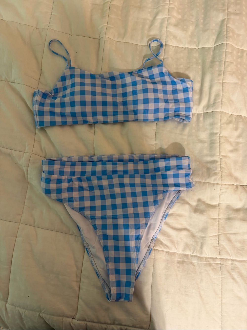 Blue and White Gingham Bikini Set